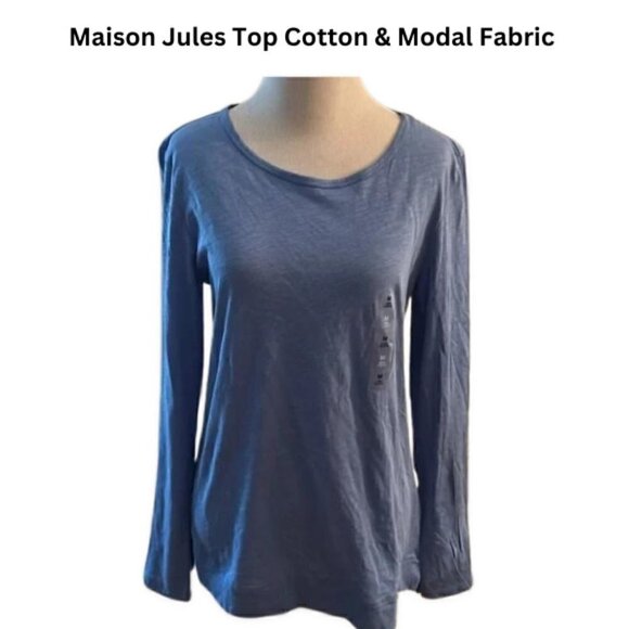Maison Jules Top Pull Over Long Sleeve Scoop Neck Cotton & Modal pit - pit 18” - Picture 1 of 5
